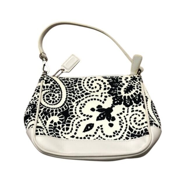 COACH Vintage Black & White Paisley Print Canvas & Leather Tote & wristlet - Picture 9 of 16